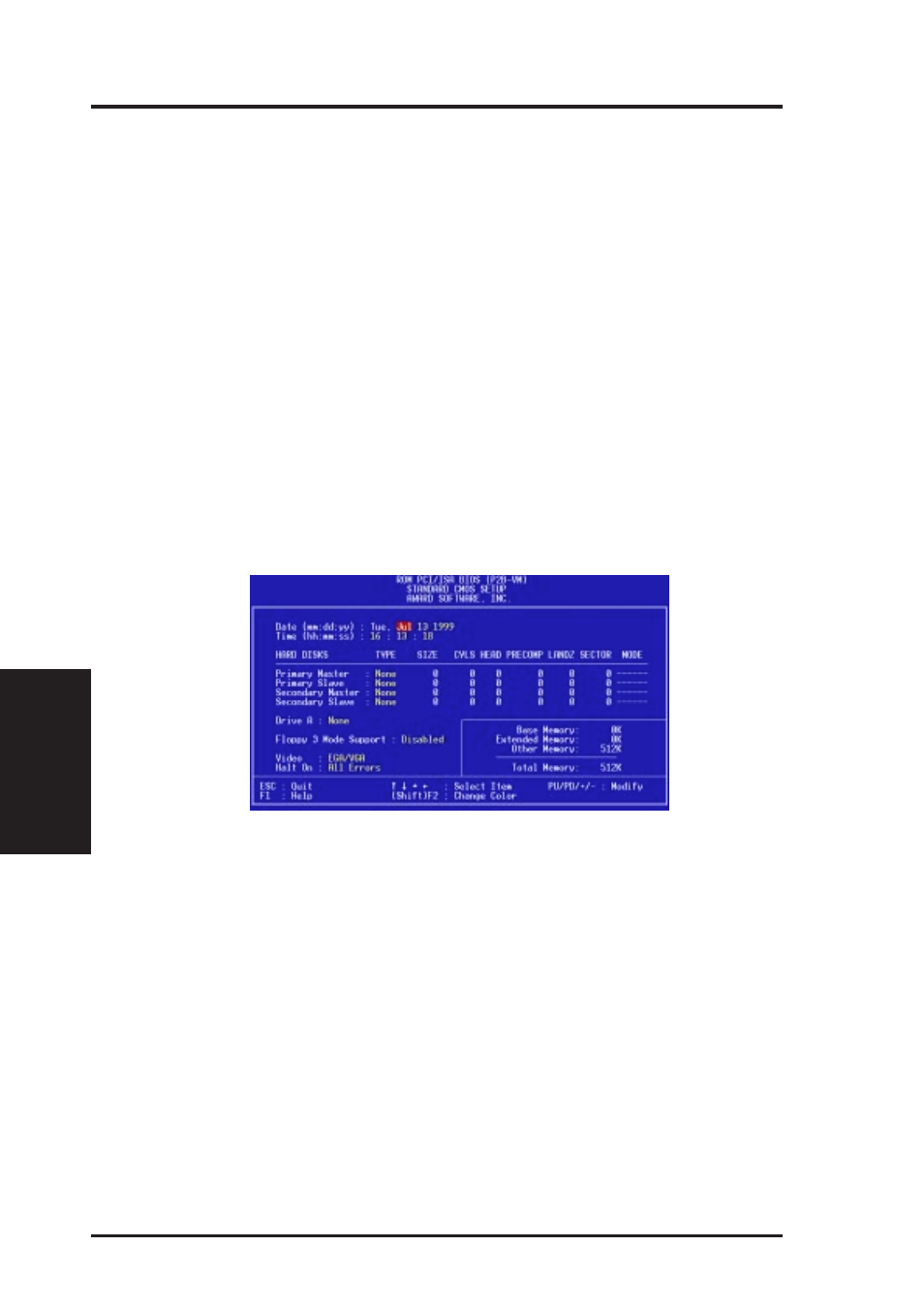 Iv. bios software, Standard cmos setup | Asus P2B-VM User Manual | Page 40 / 96