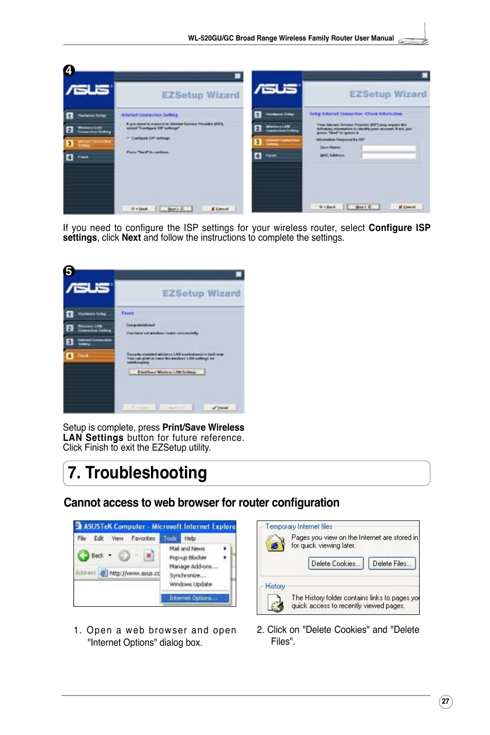 Troubleshooting | Asus WL-520GC User Manual | Page 29 / 49