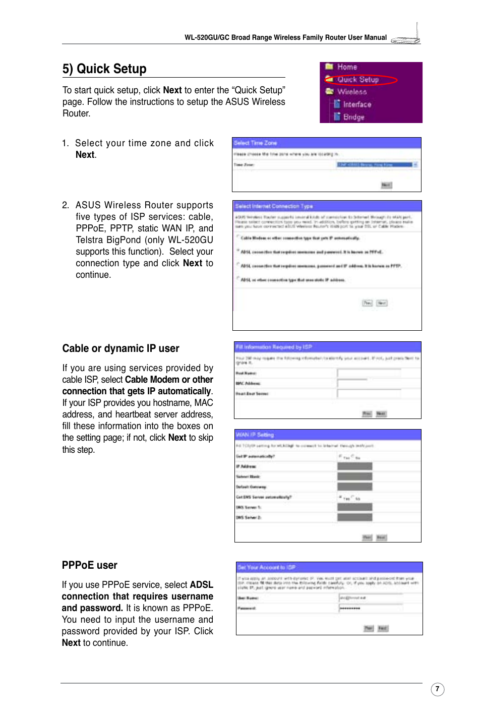 5) quick setup | Asus WL-520GC User Manual | Page 9 / 49