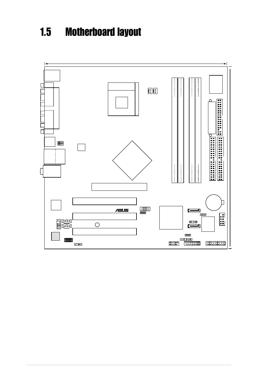 5motherboard layout, 8 chapter 1: product introduction, Pci1 | Pci2 pci3, Intel, 5cm (9.6in), P4p800-vm, Super i/o | Asus P4P800-VM User Manual | Page 18 / 80