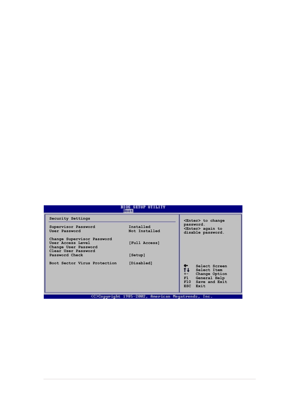 Change supervisor password, User access level (full access | Asus P4P800-VM User Manual | Page 71 / 80