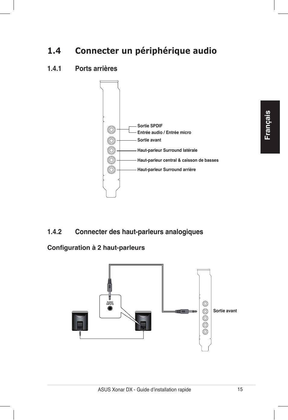 4 connecter un périphérique audio | Asus PCI Express Audio Card Xonar DX User Manual | Page 15 / 70