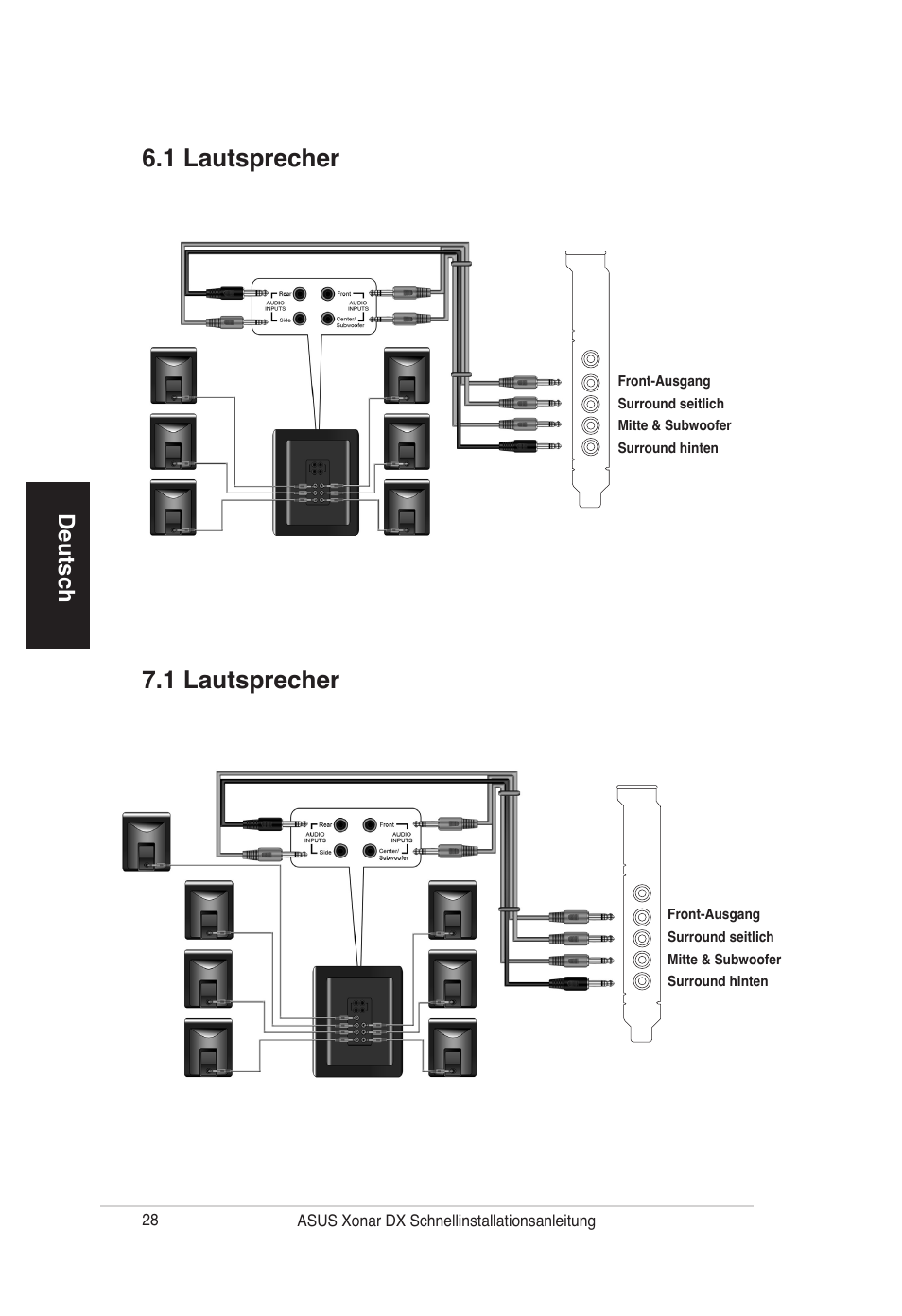 1 lautsprecher 6.1 lautsprecher | Asus PCI Express Audio Card Xonar DX User Manual | Page 28 / 70