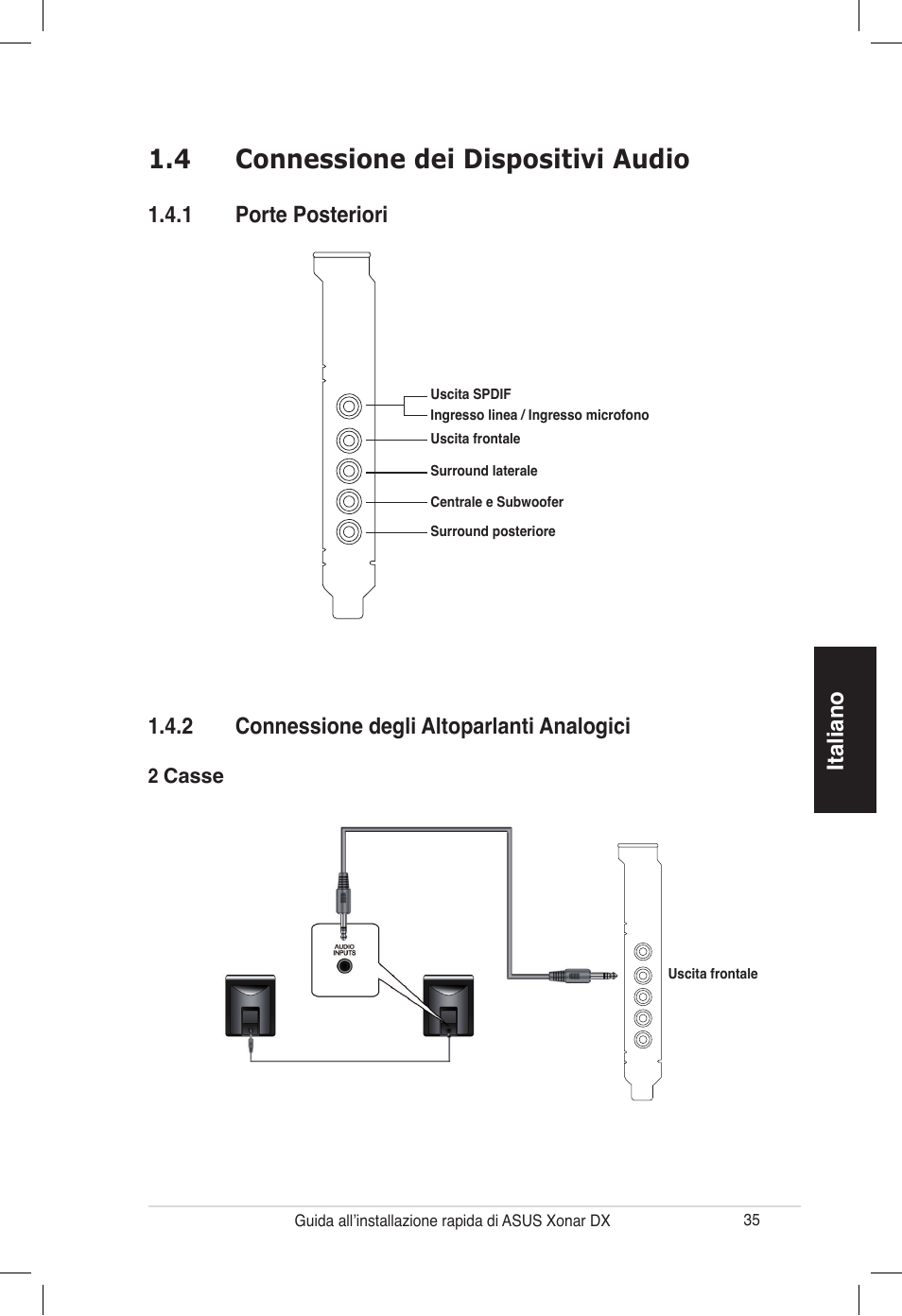 4 connessione dei dispositivi audio | Asus PCI Express Audio Card Xonar DX User Manual | Page 35 / 70