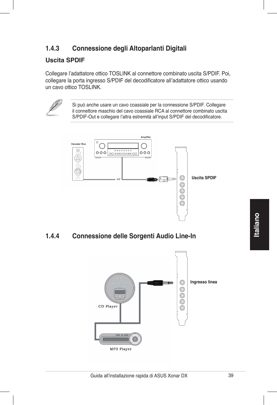 4 connessione delle sorgenti audio line-in | Asus PCI Express Audio Card Xonar DX User Manual | Page 39 / 70