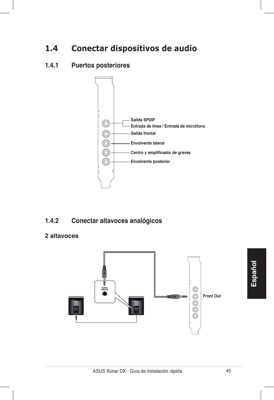 4 conectar dispositivos de audio | Asus PCI Express Audio Card Xonar DX User Manual | Page 45 / 70