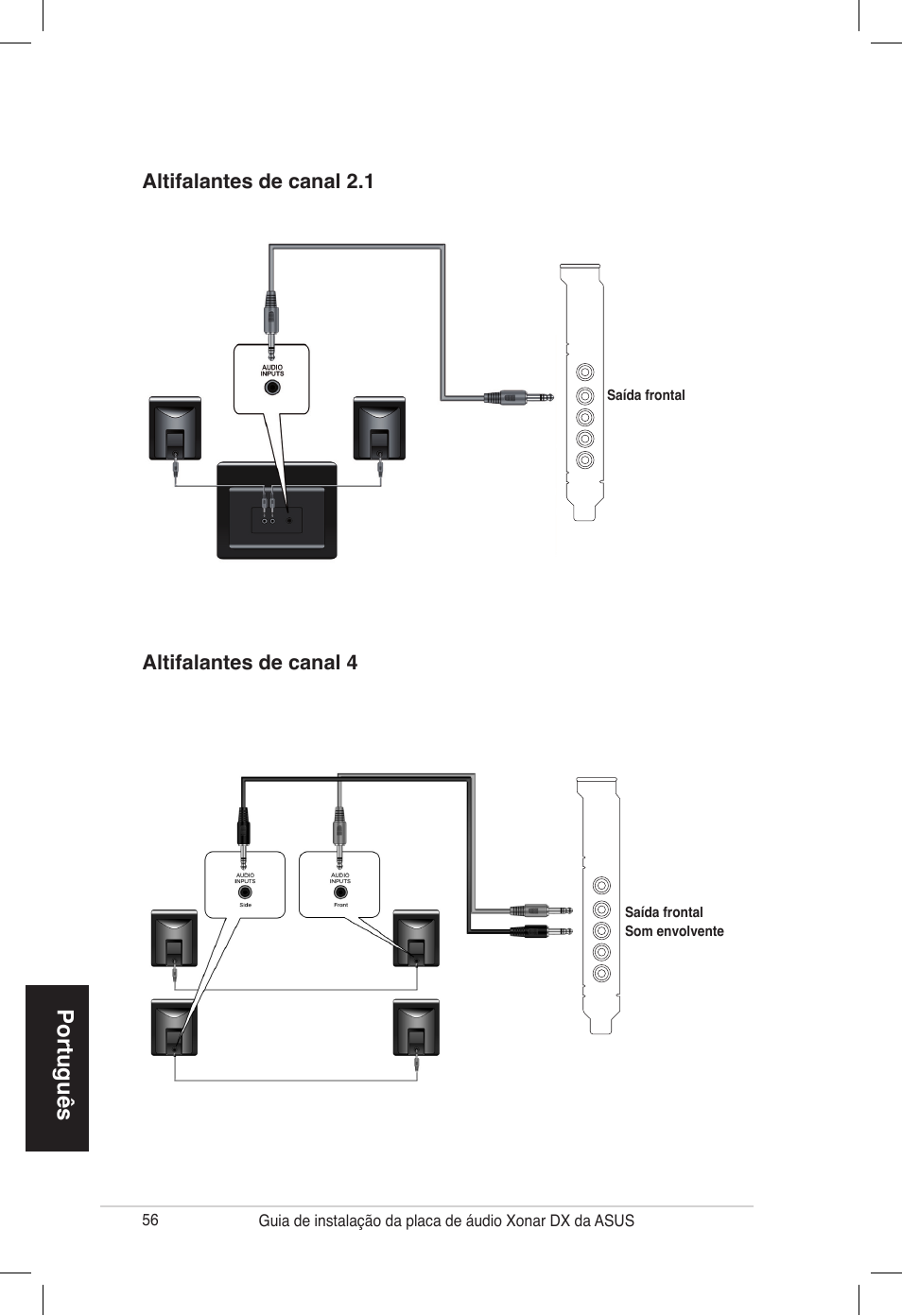 Português | Asus PCI Express Audio Card Xonar DX User Manual | Page 56 / 70