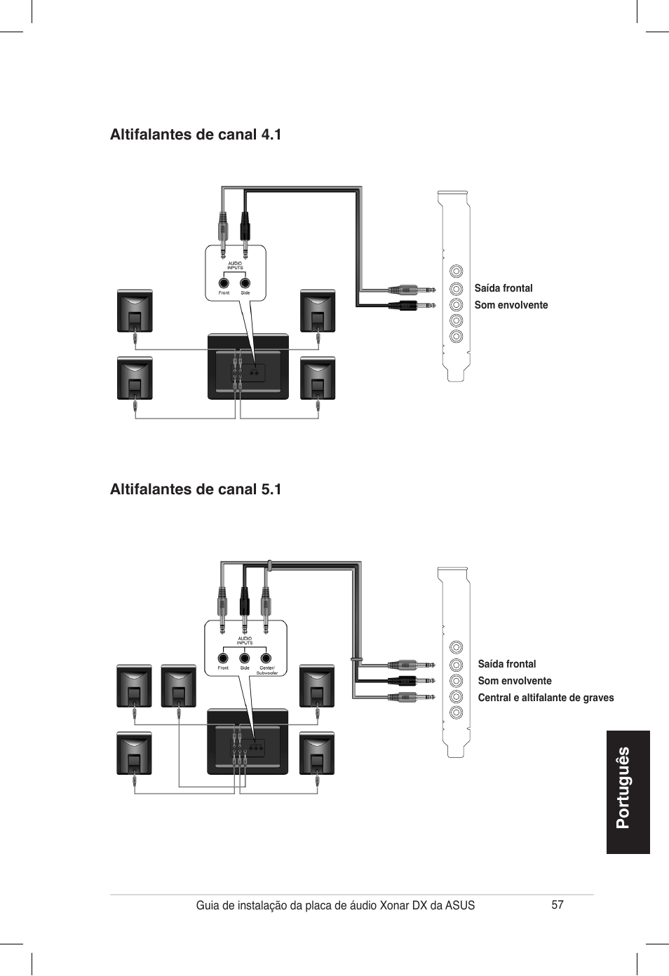 Português | Asus PCI Express Audio Card Xonar DX User Manual | Page 57 / 70