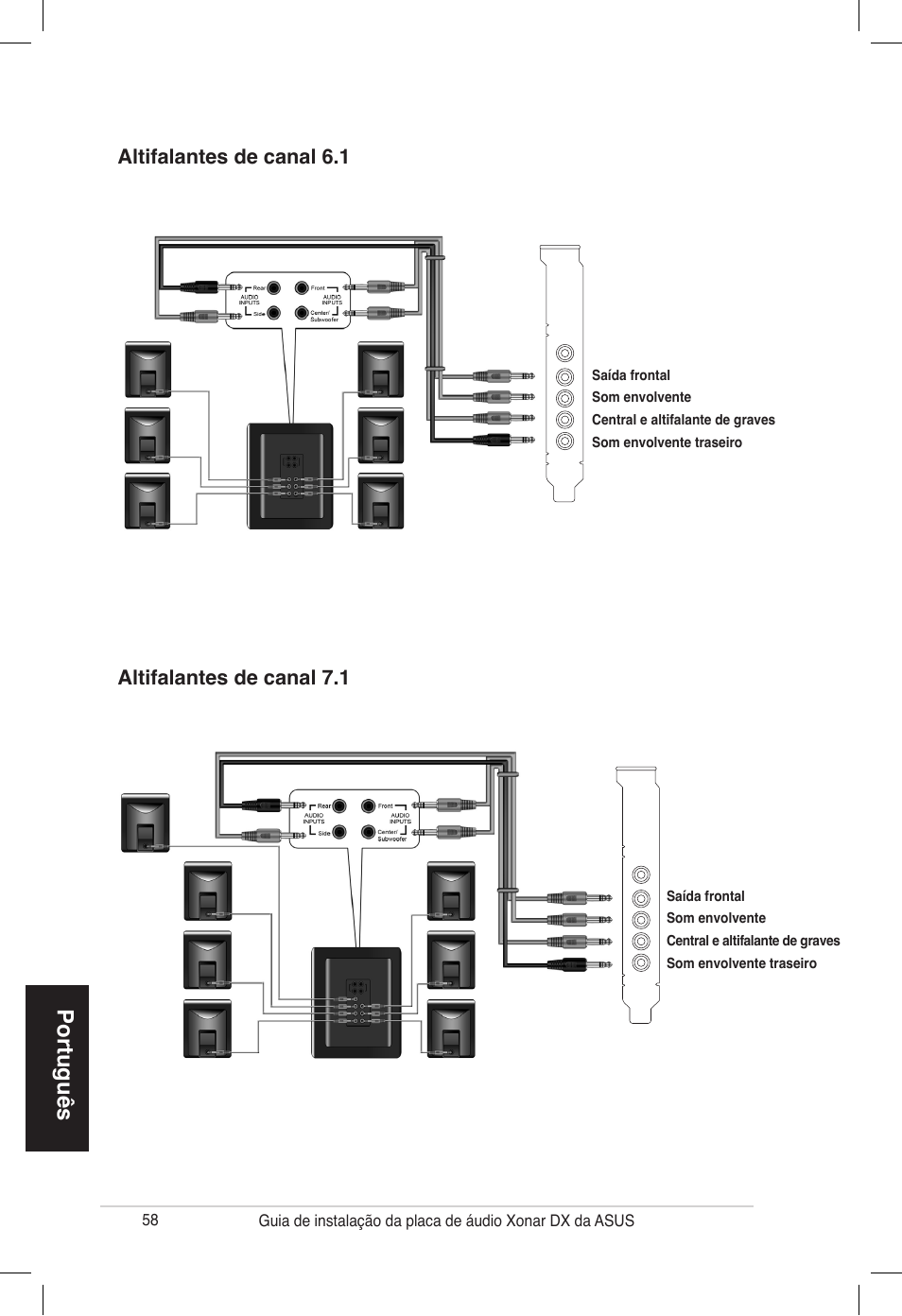 Português | Asus PCI Express Audio Card Xonar DX User Manual | Page 58 / 70