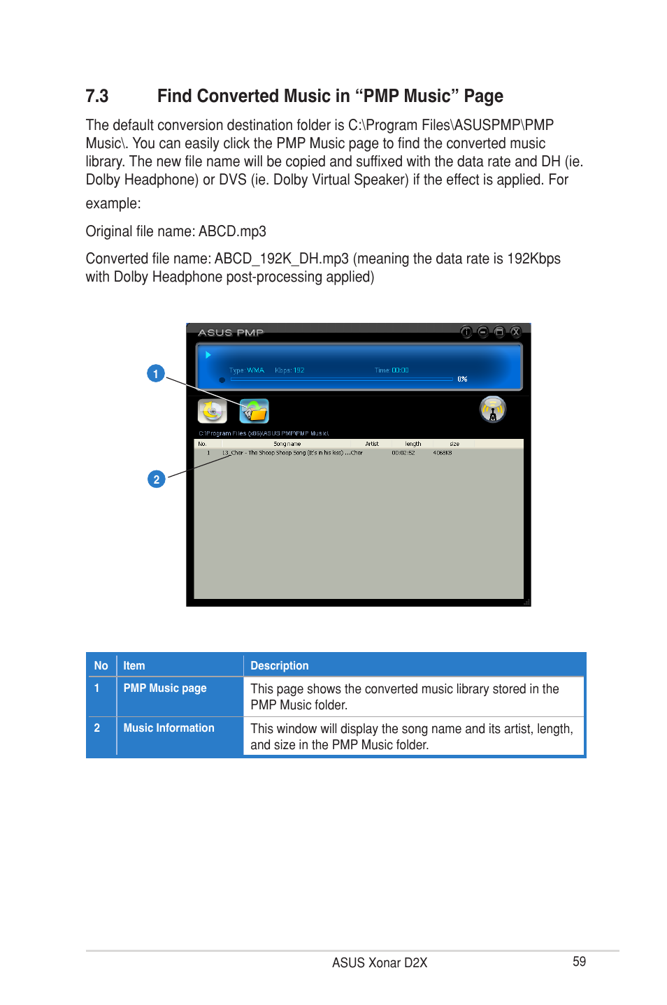 3 find converted music in “pmp music” page | Asus D2X User Manual | Page 65 / 88