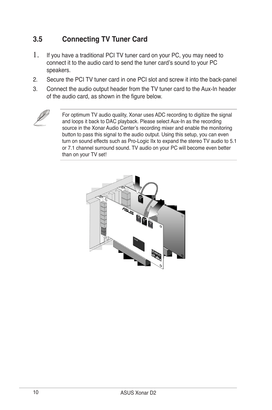 5 connecting tv tuner card | Asus Audio Card Xonar D2 User Manual | Page 16 / 84