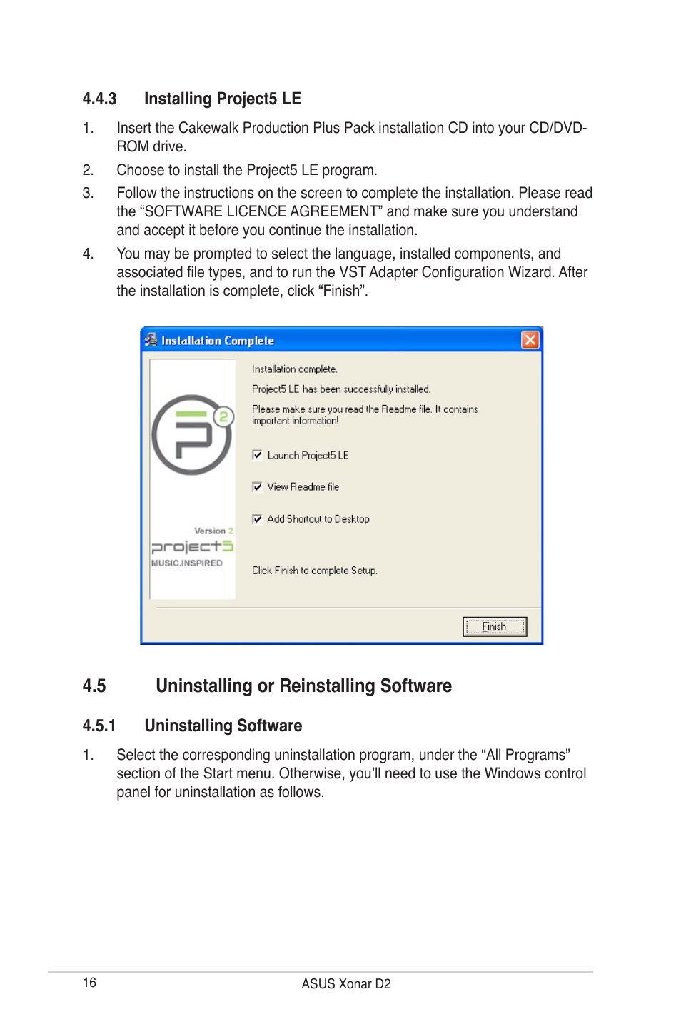 5 uninstalling or reinstalling software | Asus Audio Card Xonar D2 User Manual | Page 22 / 84