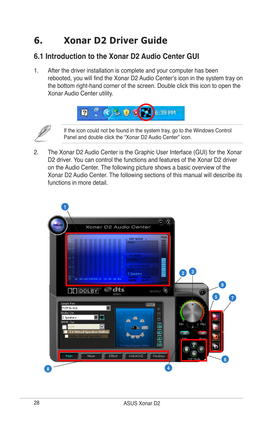 Xonar d2 driver guide, 1 introduction to the xonar d2 audio center gui | Asus Audio Card Xonar D2 User Manual | Page 34 / 84