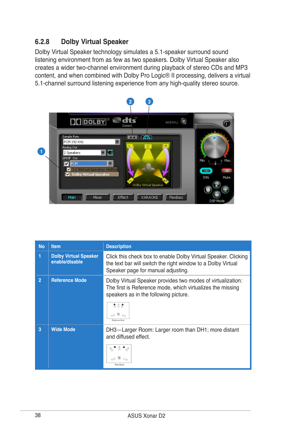 8 dolby virtual speaker | Asus Audio Card Xonar D2 User Manual | Page 44 / 84