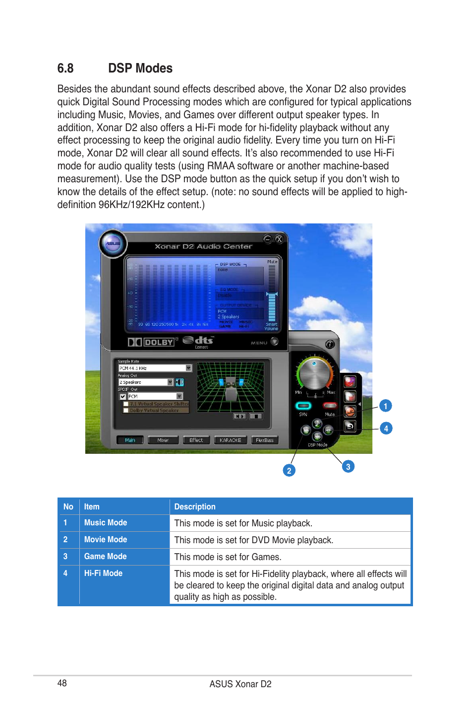 8 dsp modes | Asus Audio Card Xonar D2 User Manual | Page 54 / 84