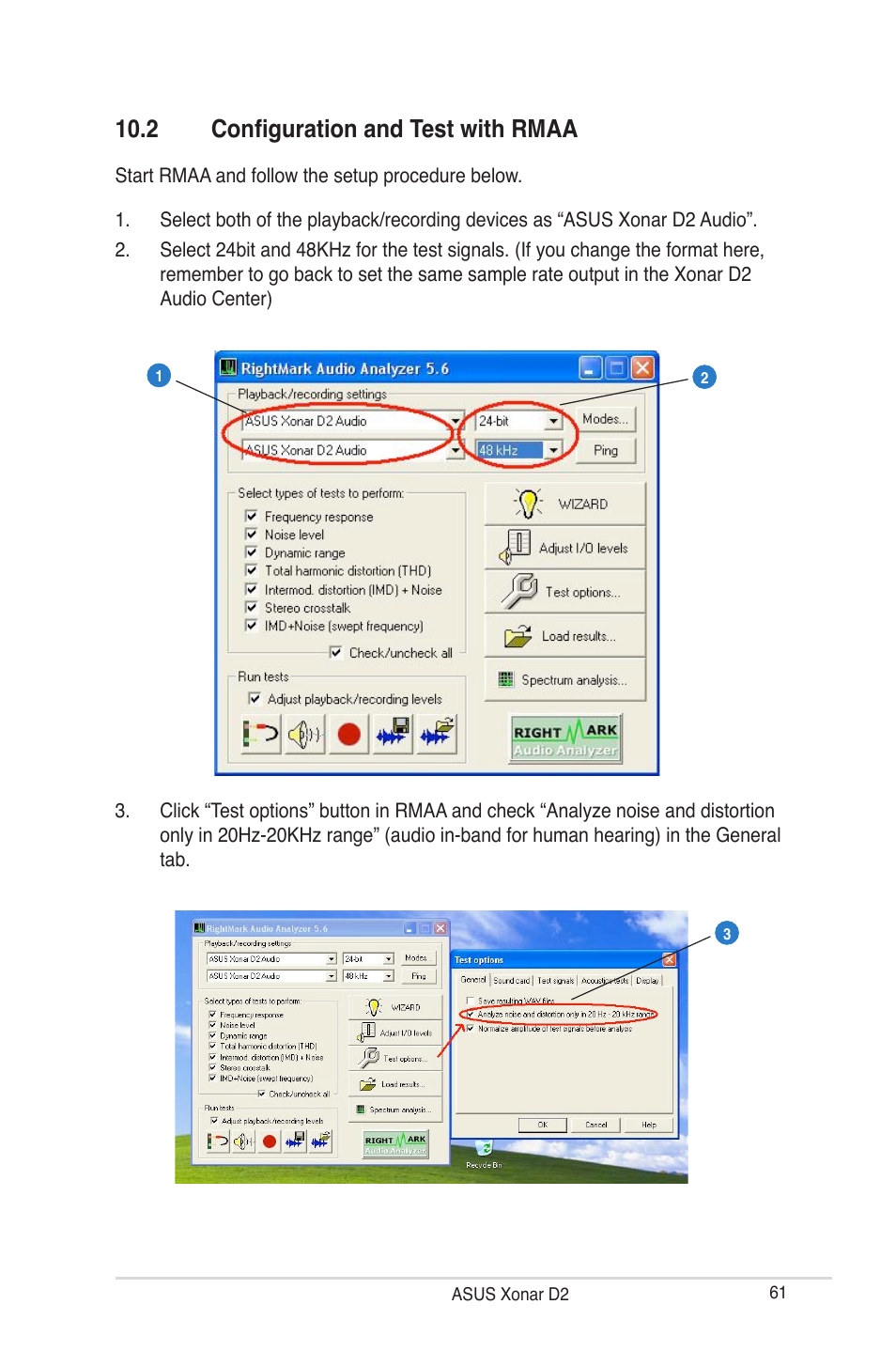 2 configuration and test with rmaa | Asus Audio Card Xonar D2 User Manual | Page 67 / 84