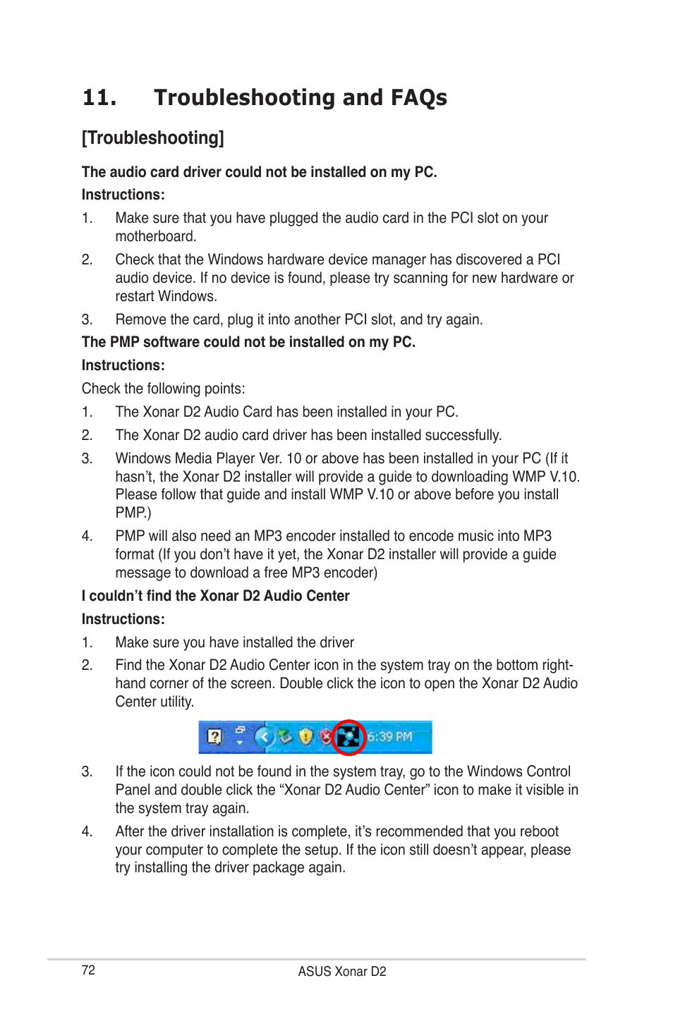 Troubleshooting and faqs, Troubleshooting | Asus Audio Card Xonar D2 User Manual | Page 78 / 84