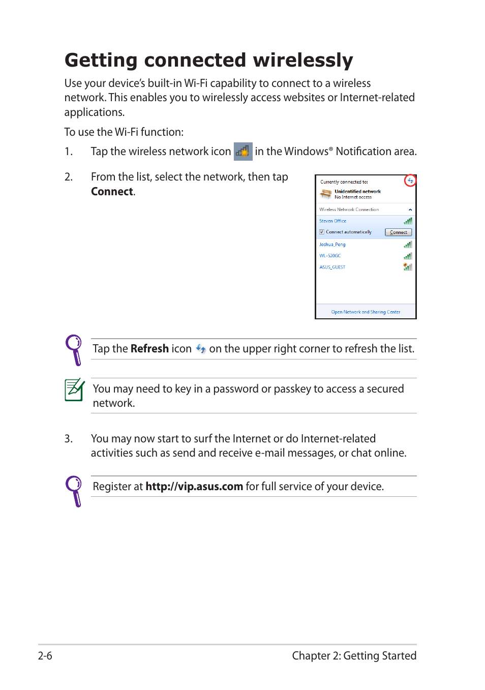 Getting connected wirelessly, Getting connected wirelessly -6 | Asus EEE SLATE EP121 User Manual | Page 20 / 46