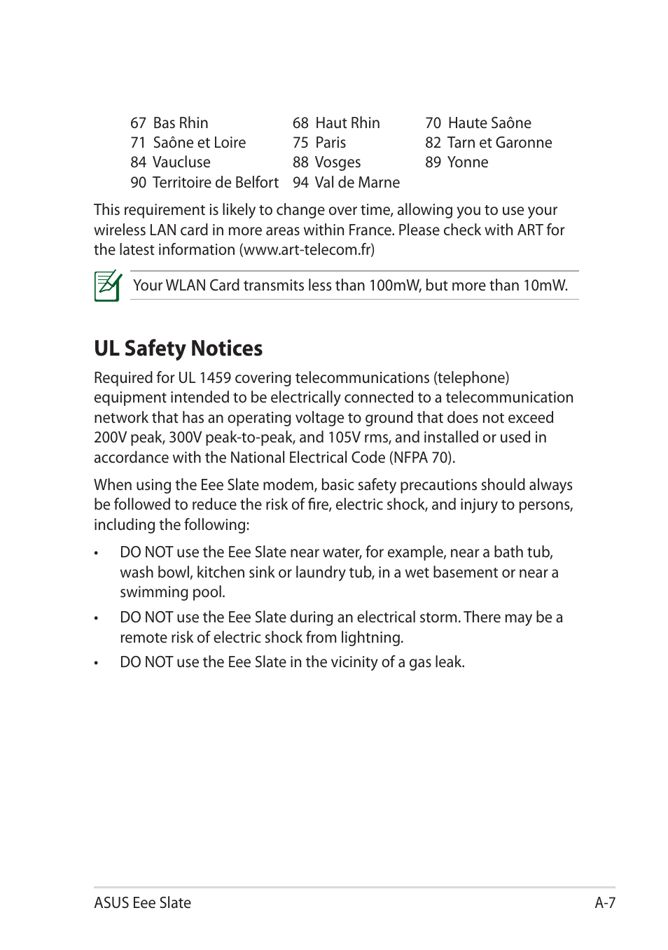 Ul safety notices | Asus EEE SLATE EP121 User Manual | Page 39 / 46