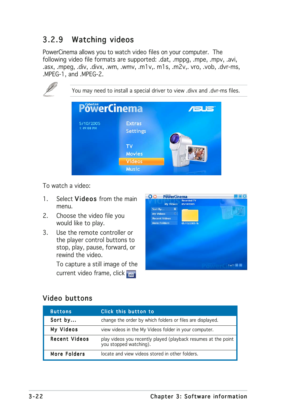 Video buttons | Asus My Cinema U3000 User Manual | Page 42 / 62