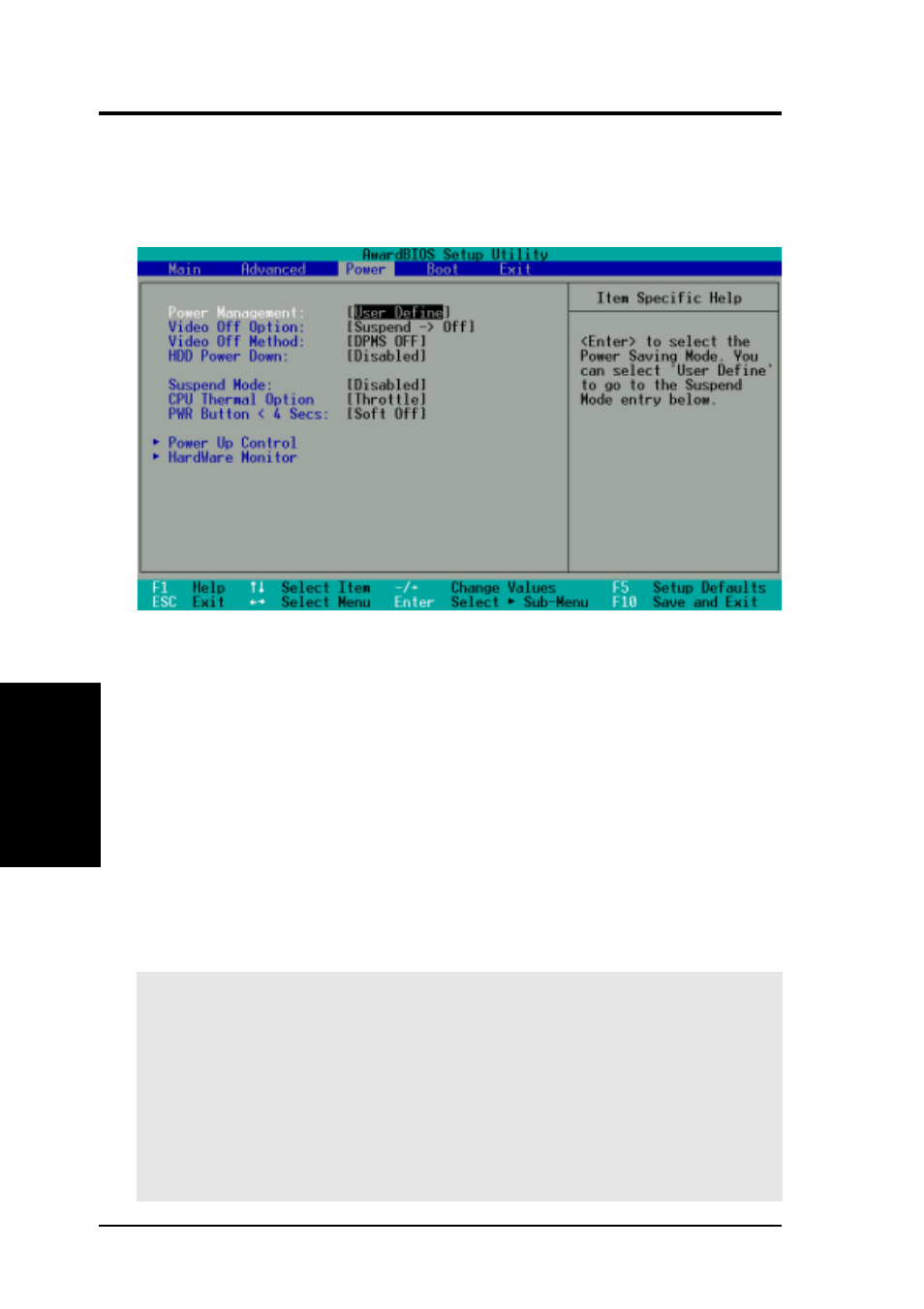 Bios setup, 5 power menu | Asus A7VL133-VM User Manual | Page 68 / 96
