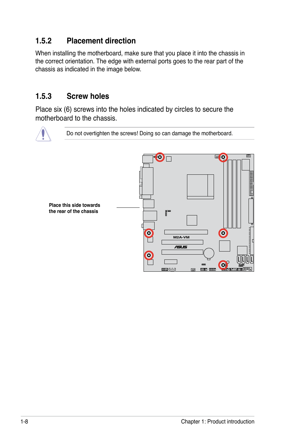 Placement.direction, Screw.holes | Asus M2A-VM User Manual | Page 20 / 92