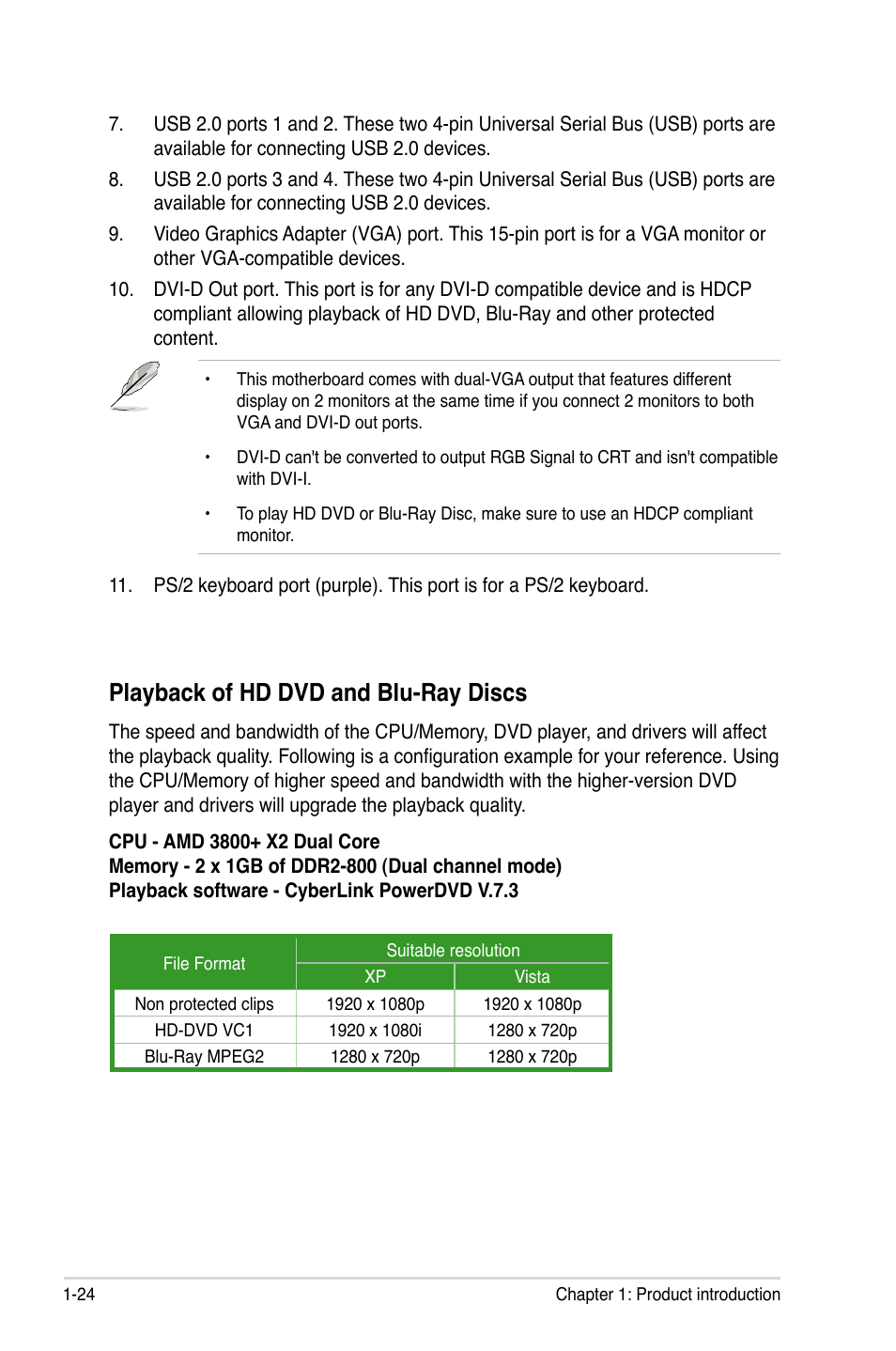 Playback of hd dvd and blu-ray discs | Asus M2A-VM User Manual | Page 36 / 92