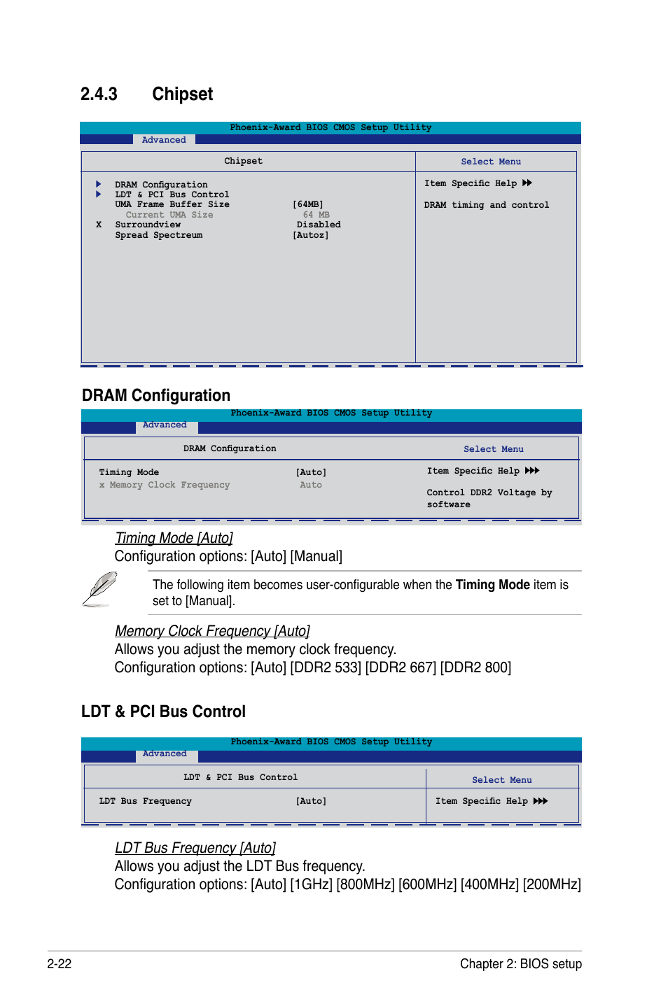 Chipset, Dram configuration, Ldt & pci bus control | Asus M2A-VM User Manual | Page 66 / 92