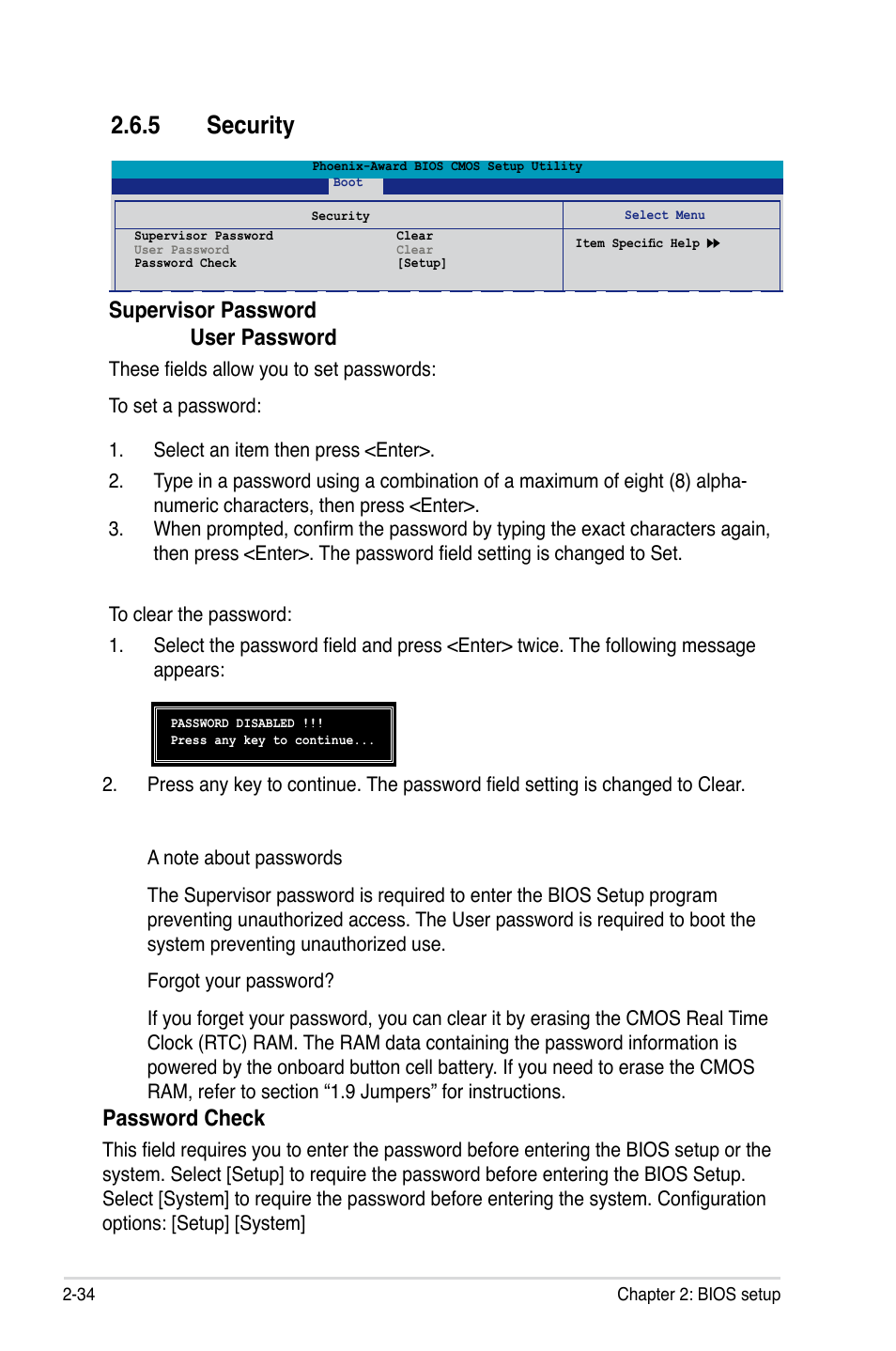 5 security, Supervisor password . user.password, Password.check | Asus M2A-VM User Manual | Page 78 / 92