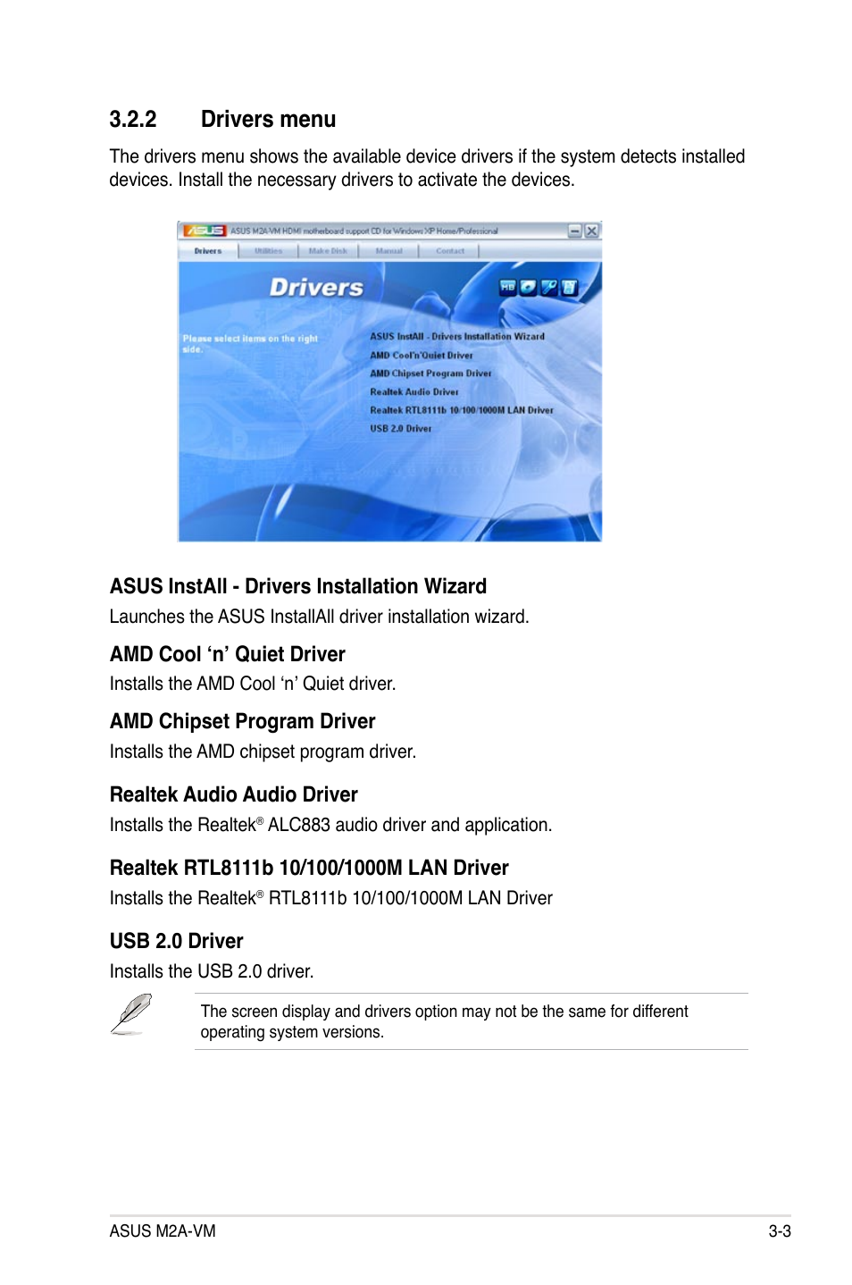 2 drivers menu | Asus M2A-VM User Manual | Page 87 / 92