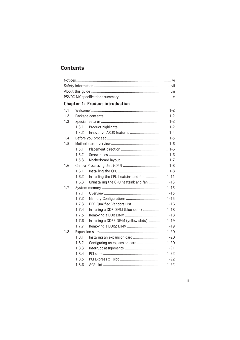 Asus Motherboard P5VDC-MX User Manual | Page 3 / 94