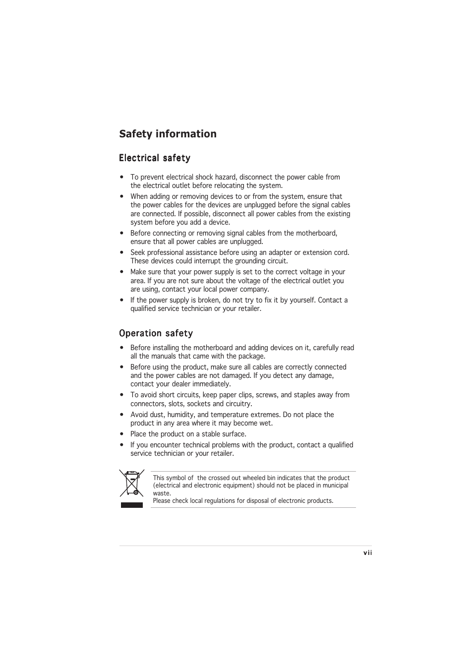 Safety information | Asus Motherboard P5VDC-MX User Manual | Page 7 / 94