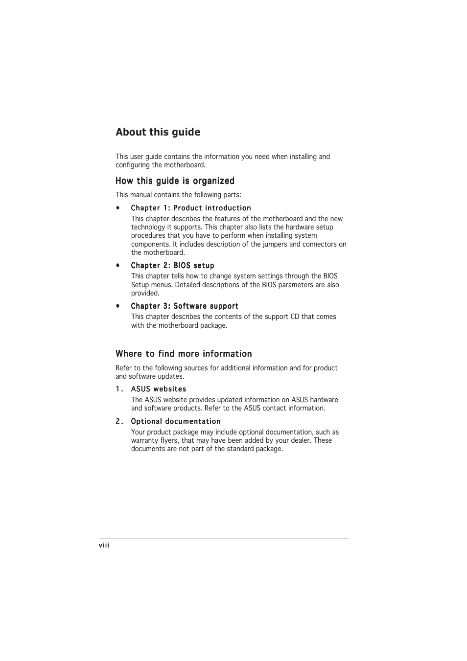 About this guide | Asus Motherboard P5VDC-MX User Manual | Page 8 / 94