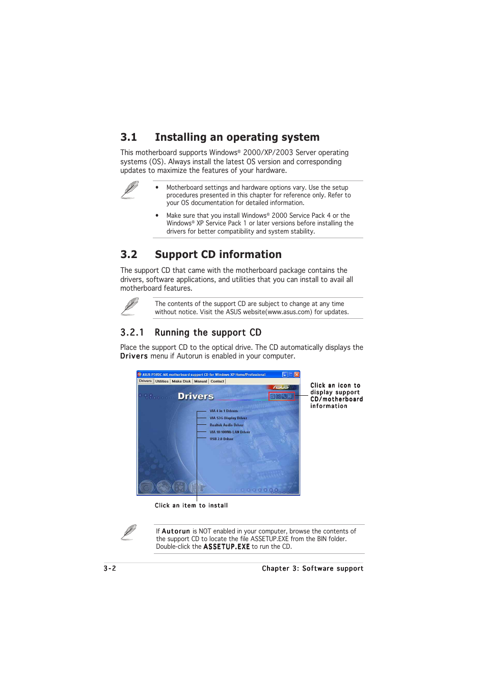 1 installing an operating system, 2 support cd information | Asus Motherboard P5VDC-MX User Manual | Page 84 / 94