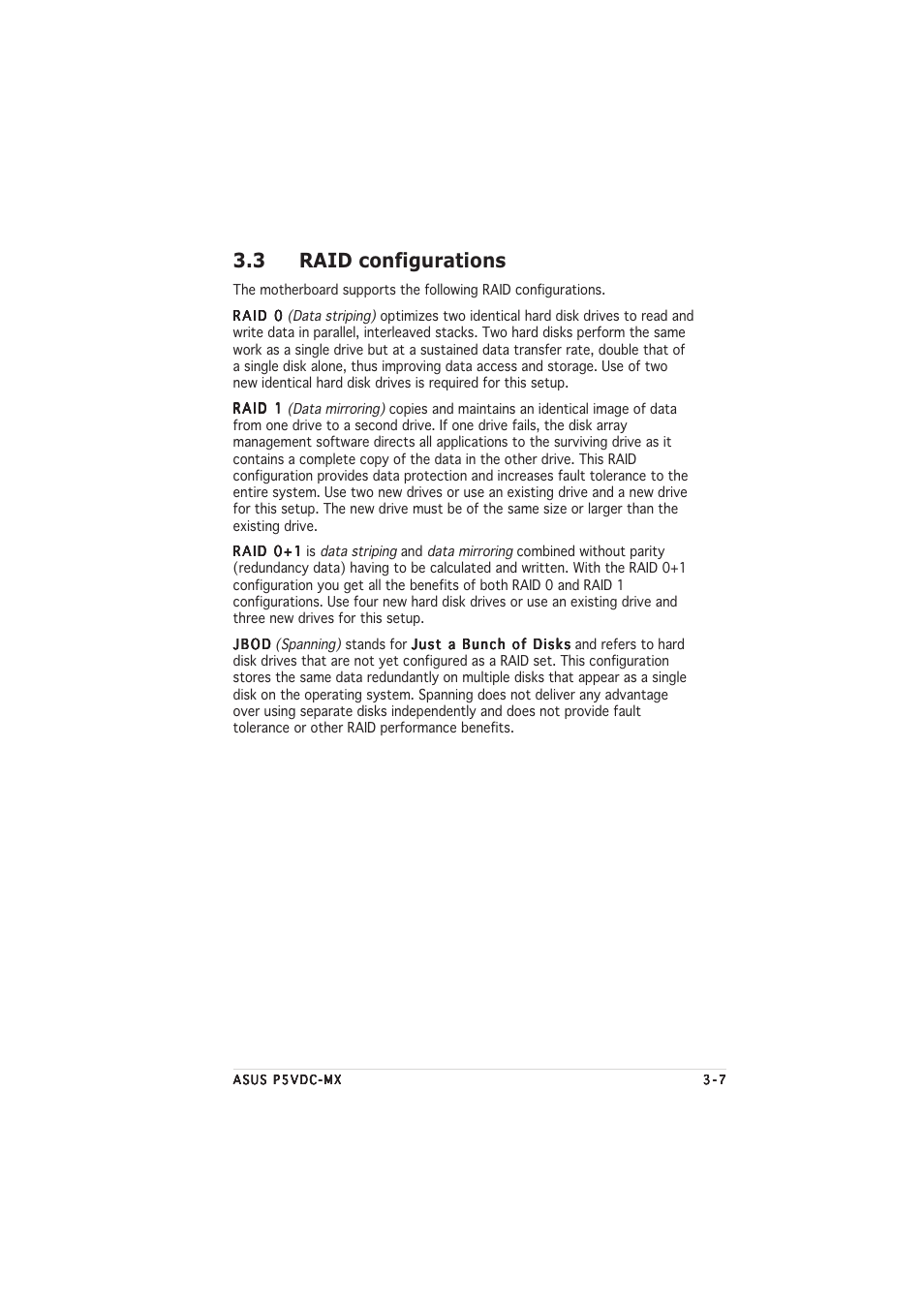 3 raid configurations | Asus Motherboard P5VDC-MX User Manual | Page 89 / 94