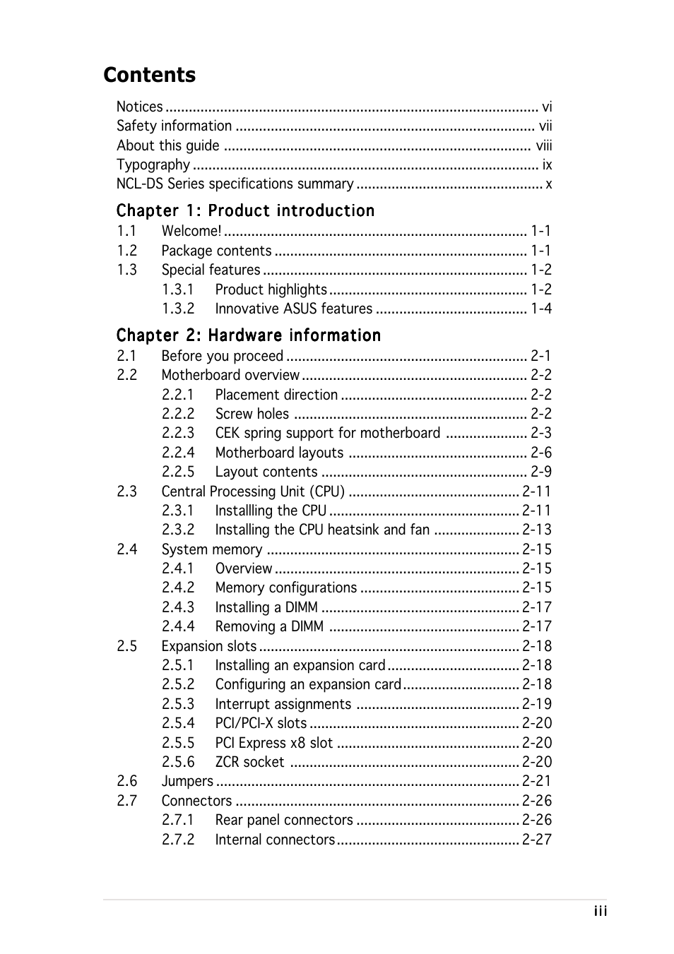 Asus Motherboard NCL-DS User Manual | Page 3 / 108