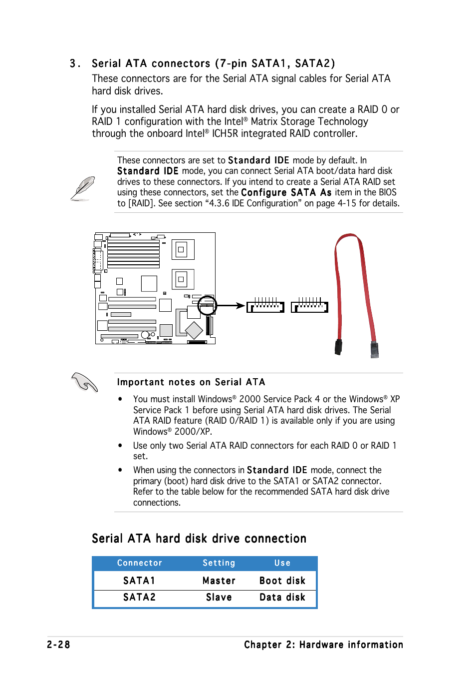 Serial ata hard disk drive connection, Ich5r integrated raid controller | Asus Motherboard NCL-DS User Manual | Page 48 / 108