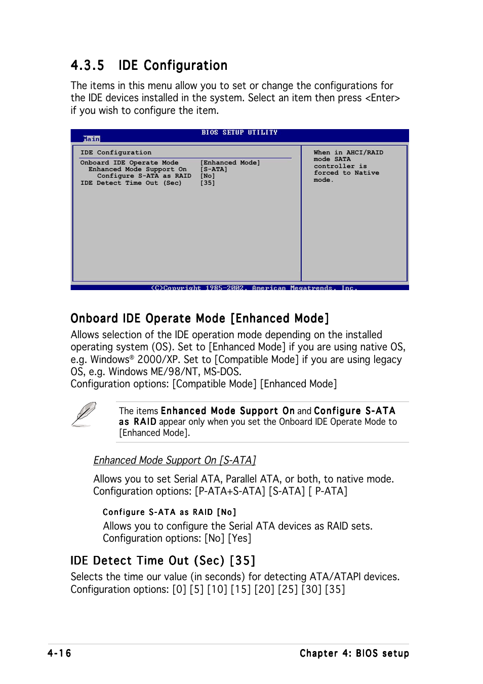 Onboard ide operate mode [enhanced mode, Ide detect time out (sec) [35 | Asus Motherboard NCL-DS User Manual | Page 78 / 108