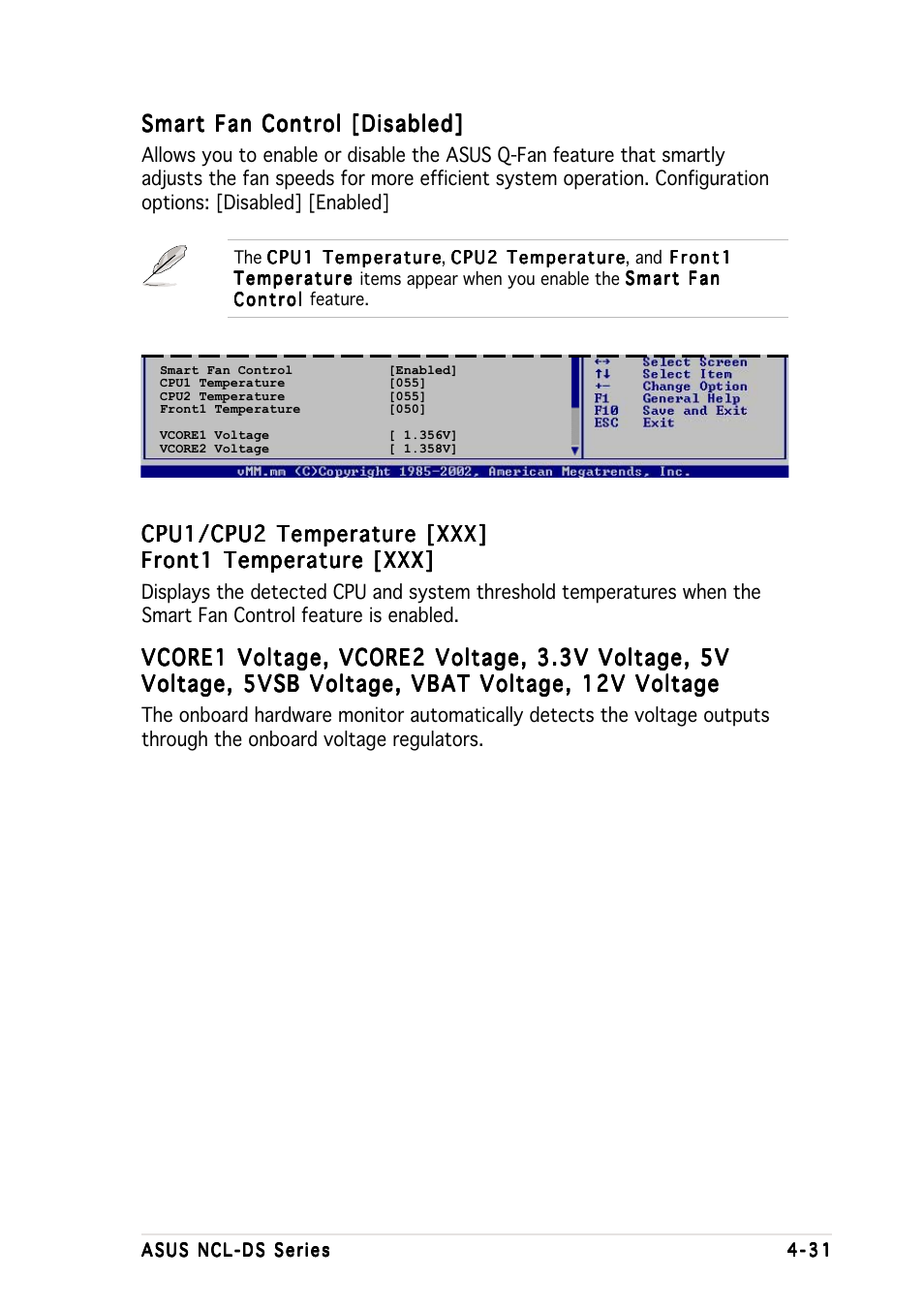 Cpu1/cpu2 temperature [xxx, Smart fan control [disabled | Asus Motherboard NCL-DS User Manual | Page 93 / 108