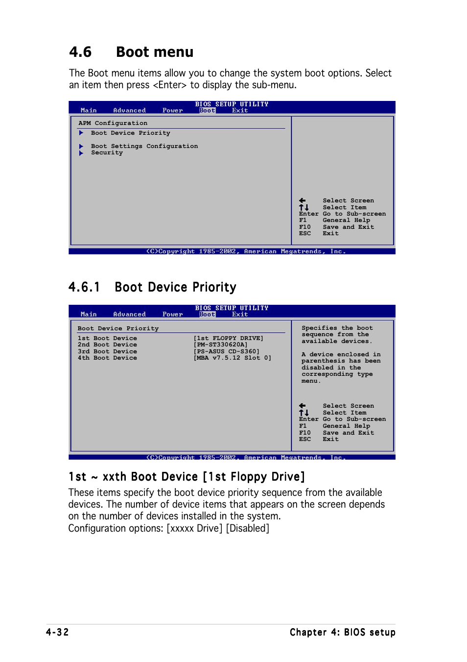 6 boot menu, 1st ~ xxth boot device [1st floppy drive | Asus Motherboard NCL-DS User Manual | Page 94 / 108