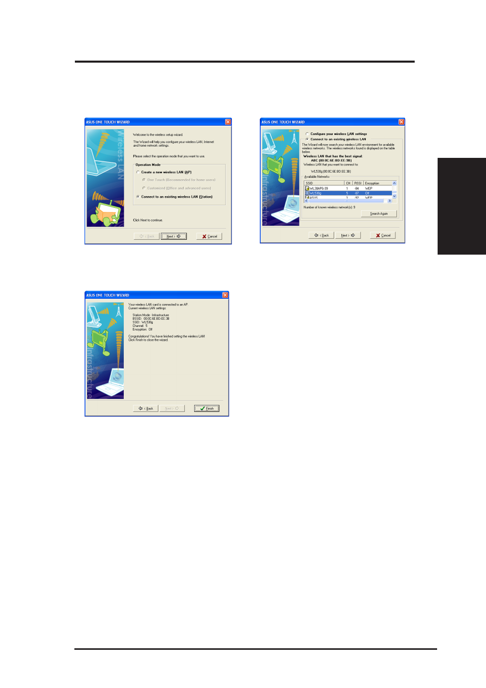 One touch wizard (existing lan), Chapter 2 - installation | Asus WL-167g User Manual | Page 15 / 44