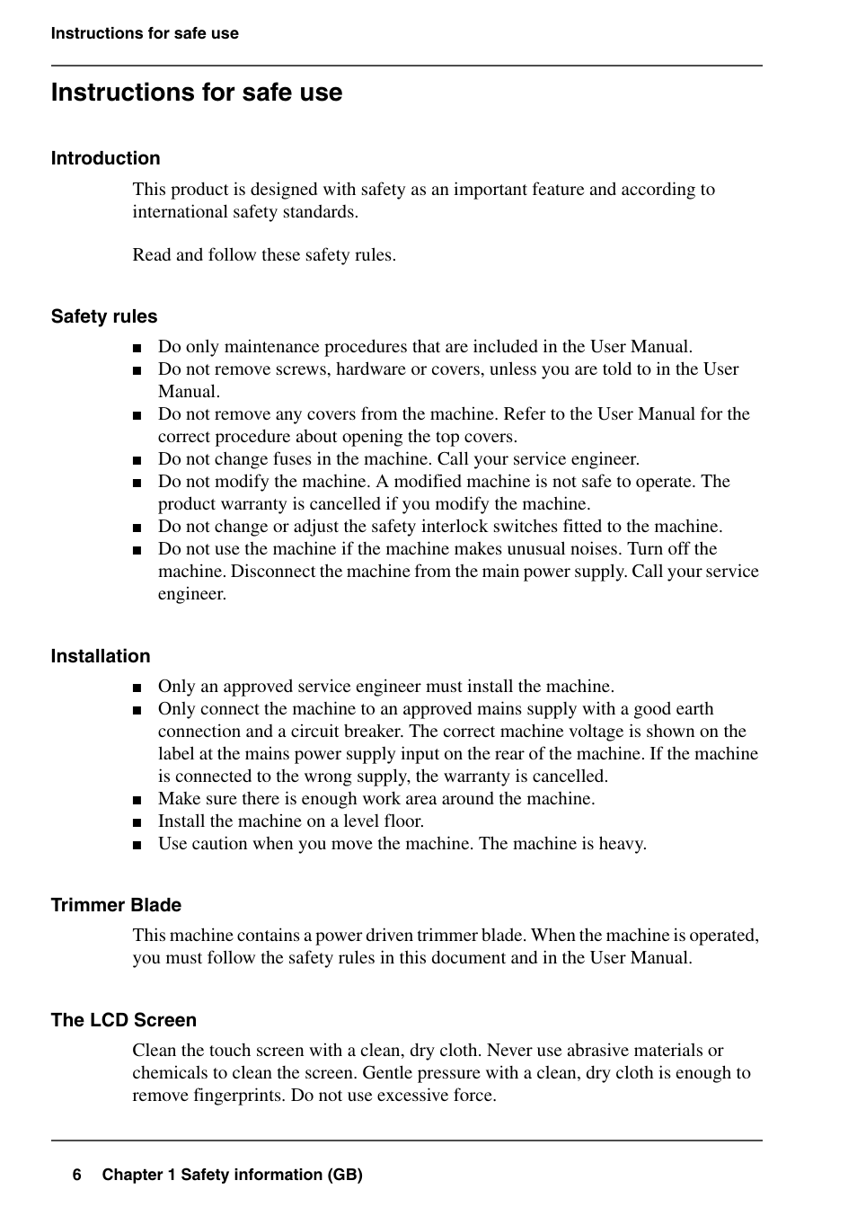 Instructions for safe use | Konica Minolta bizhub PRO 1600P User Manual | Page 6 / 84