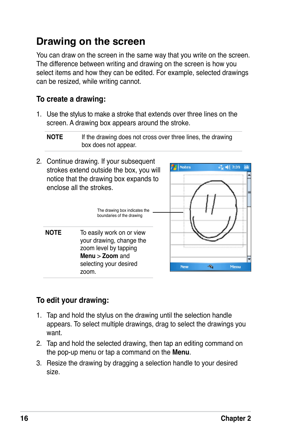 Drawing on the screen | Asus A686 User Manual | Page 22 / 109