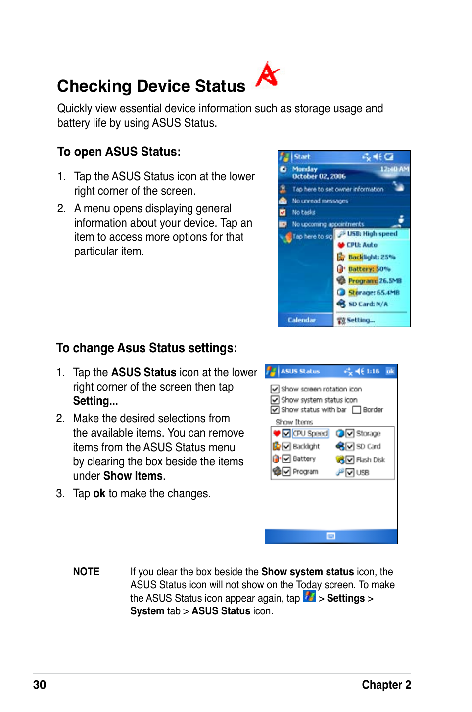 Checking device status | Asus A686 User Manual | Page 36 / 109