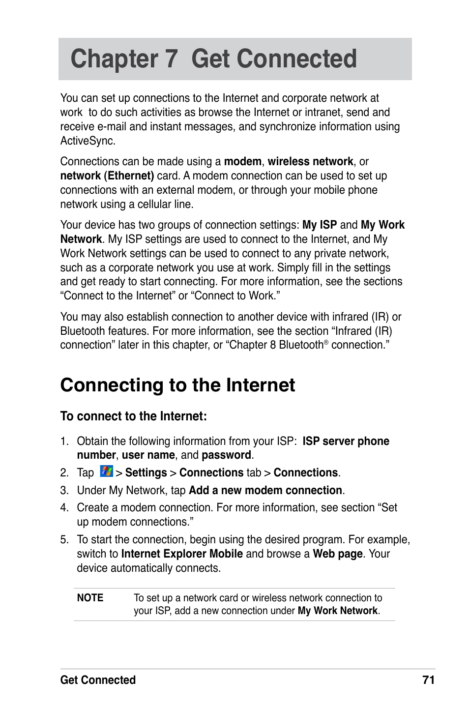 Chapter 7 get connected, Connecting to the internet | Asus A686 User Manual | Page 77 / 109