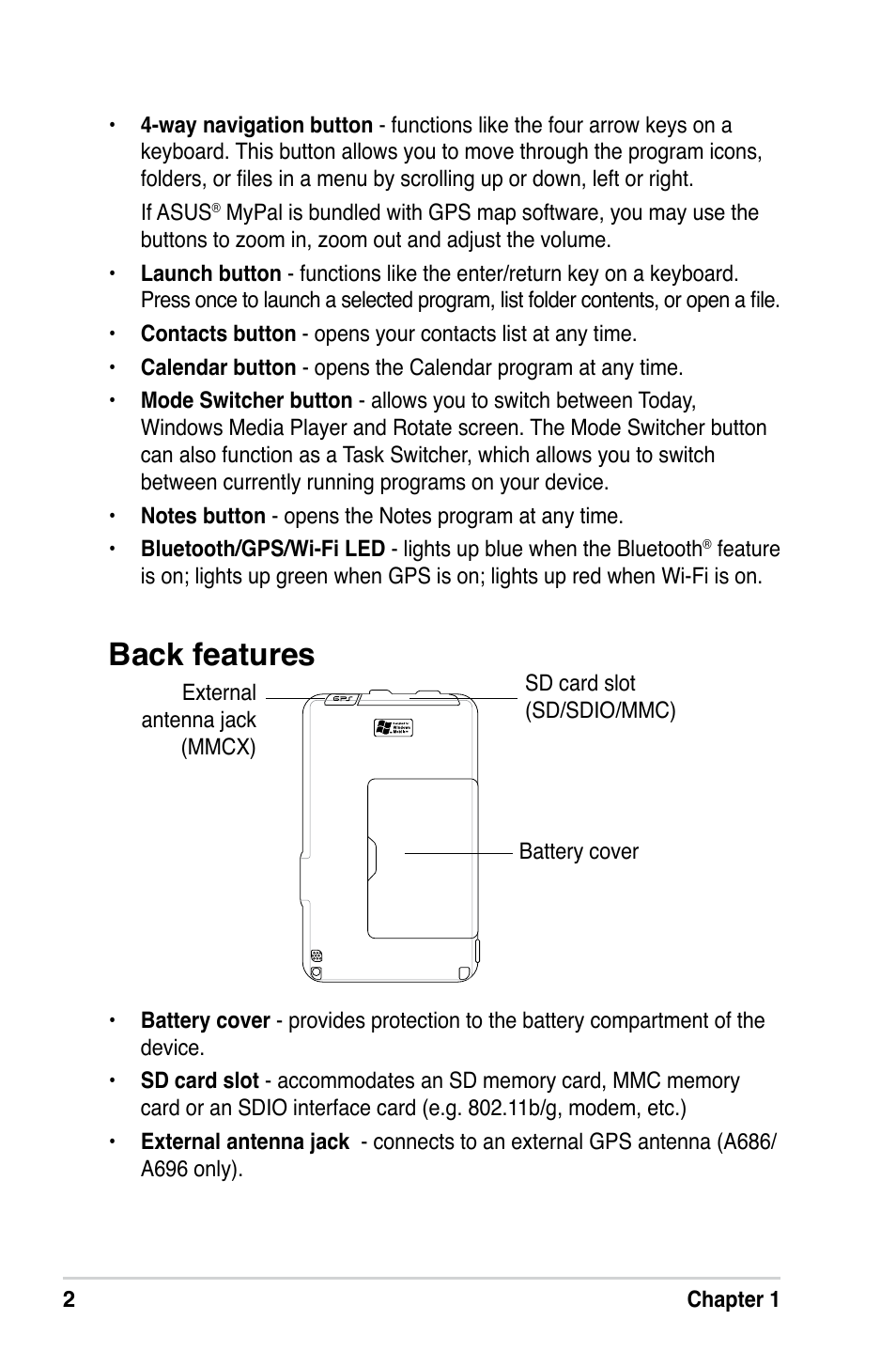 Back features | Asus A686 User Manual | Page 8 / 109