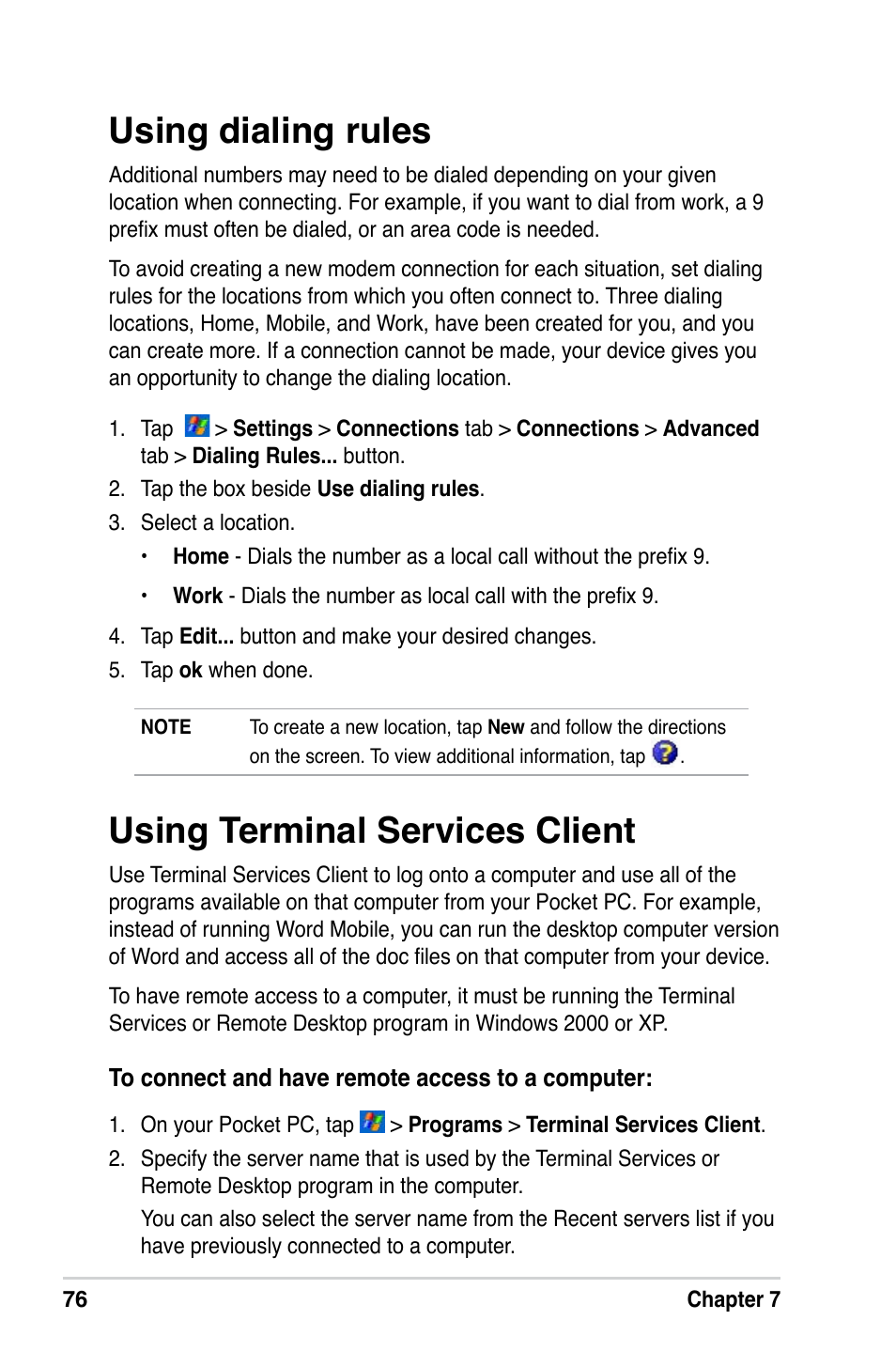 Using dialing rules, Using terminal services client | Asus A686 User Manual | Page 82 / 109