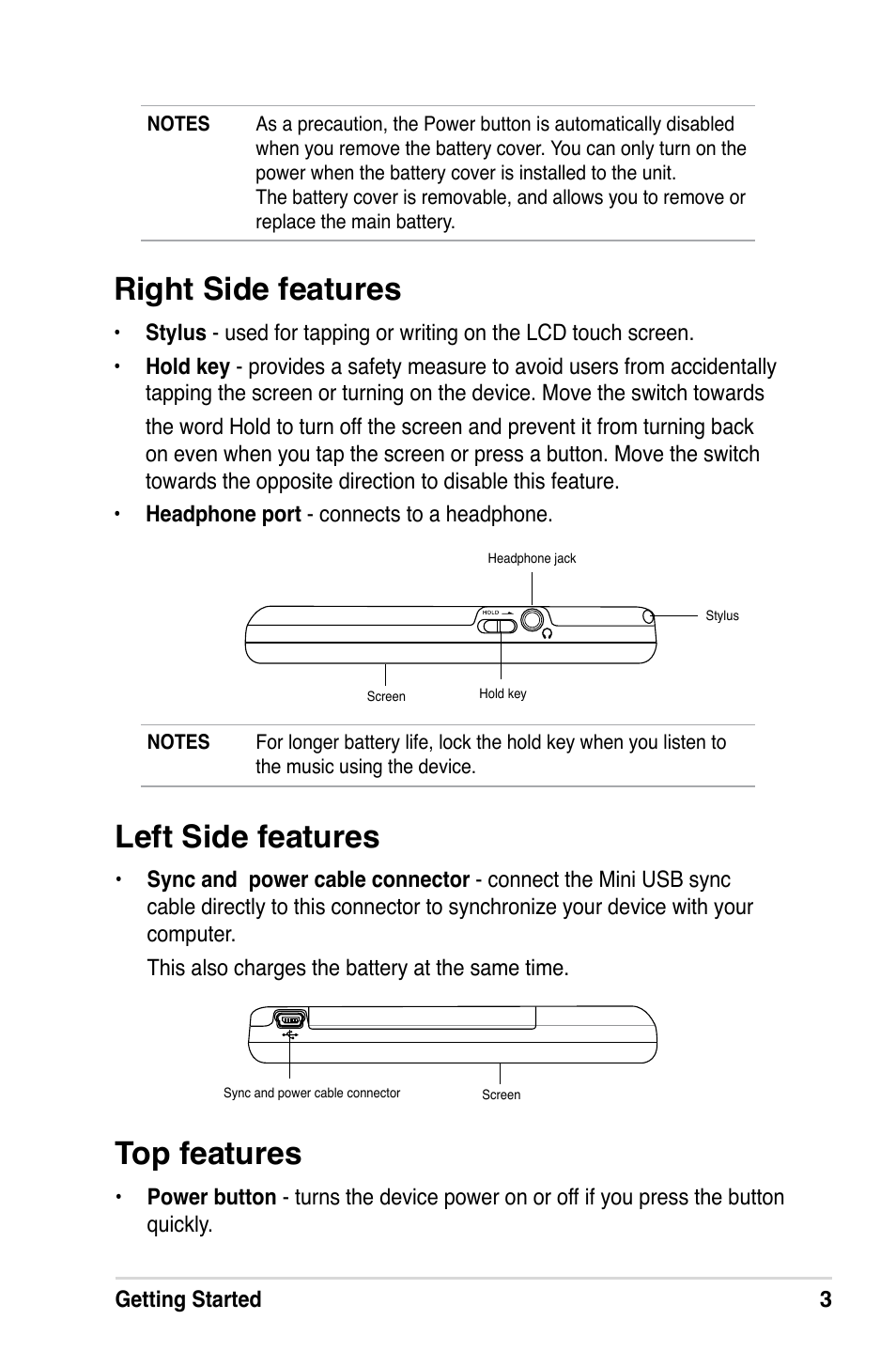 Right side features, Top features, Left side features | Asus A686 User Manual | Page 9 / 109