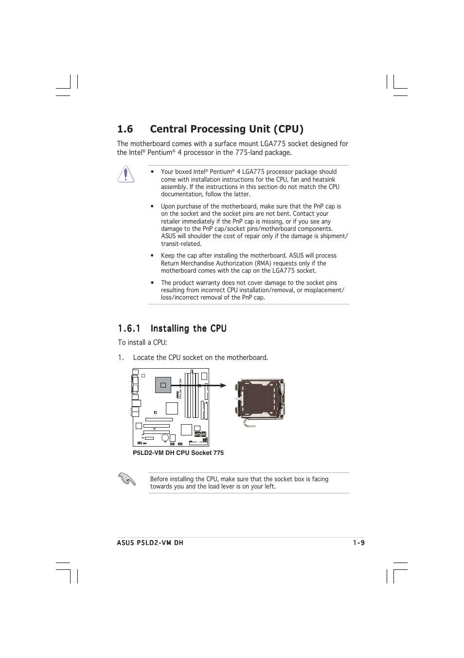 6 central processing unit (cpu) | Asus Motherboard P5LD2-VM DH User Manual | Page 21 / 98