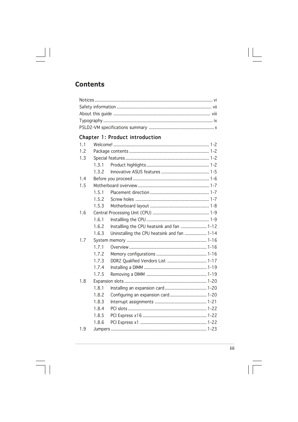 Asus Motherboard P5LD2-VM DH User Manual | Page 3 / 98